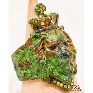 Crown Lion Ring Patina Finish Adjustable King Royal Statement Gift Men Women